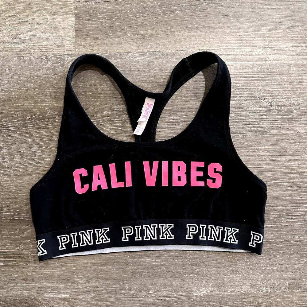 Victoria's Secret PINK Cali Vibes LA Black Sports Bra Sz Small